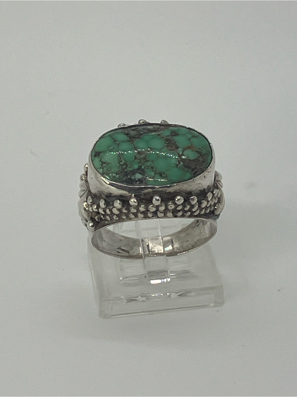 Vtg 925 Green Turquoise Beaded Leaf Sterling Silver Ring Sz 10.25 | Heavy 10.4g